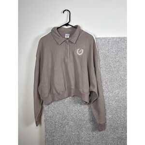 PINK by Victoria Secret Cropped Pullover Sweatshirt‎ Athletic Stripe Taupe XXL